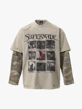 Jersey Distressed Camouflage Double Layered Graphic T-Shirt