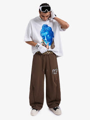 Retro Double-Waist Leopard Patch Barrel Pants