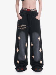 Spray Paint Star Print Distressed Sweatpants