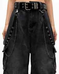 Washed Pocket Cargo Pants(Free Belt and Chain Included)