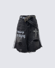 New Dark Gothic Distressed Denim Shorts