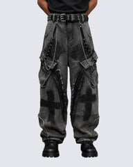 (Clearance)Paint-Splattered Distressed Wide-Leg Jeans