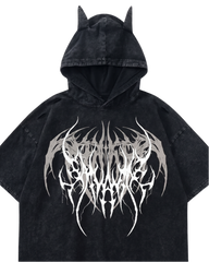 Gothic Hooded Skull Print T-shirt