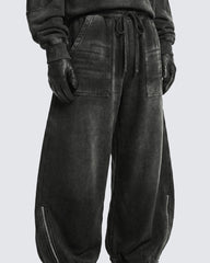 LOW SATURATION-Spring New Washed Zip Hem Sweatpants