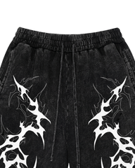 Tribal Graphic Black Denim Shorts