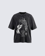 Grunge Angel & Script Graphic T-Shirt