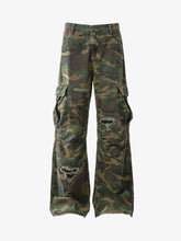 Woven Ripped Camouflage Cargo Baggy Pants