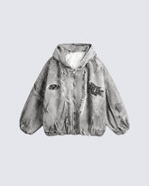 Distressed Embroidered Padded Hooded Jacket