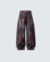 Red Fade 3D Panel Wide-Leg Denim Pants