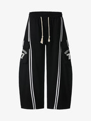 Cotton Web Stitching Letter Print Drawstring Barrel Pants