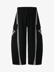Cotton Web Stitching Letter Print Drawstring Barrel Pants