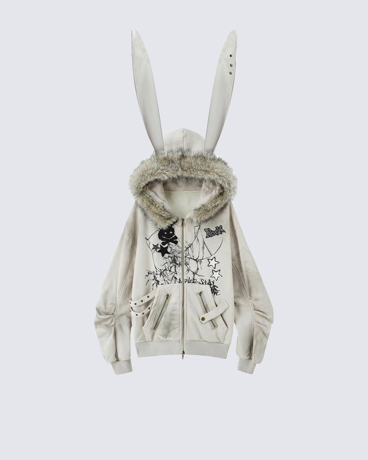 Vintage Bunny Hood Fleece Hoodie