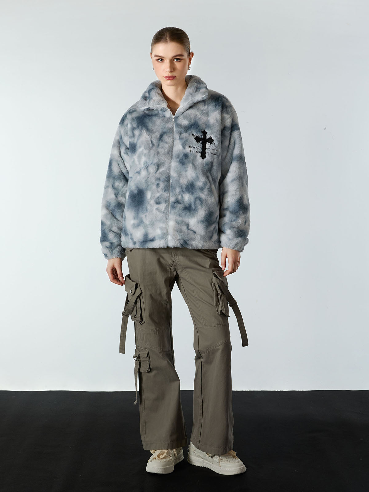 Heavy-Duty Faux Lambswool Tie-Dye Urban Jacket