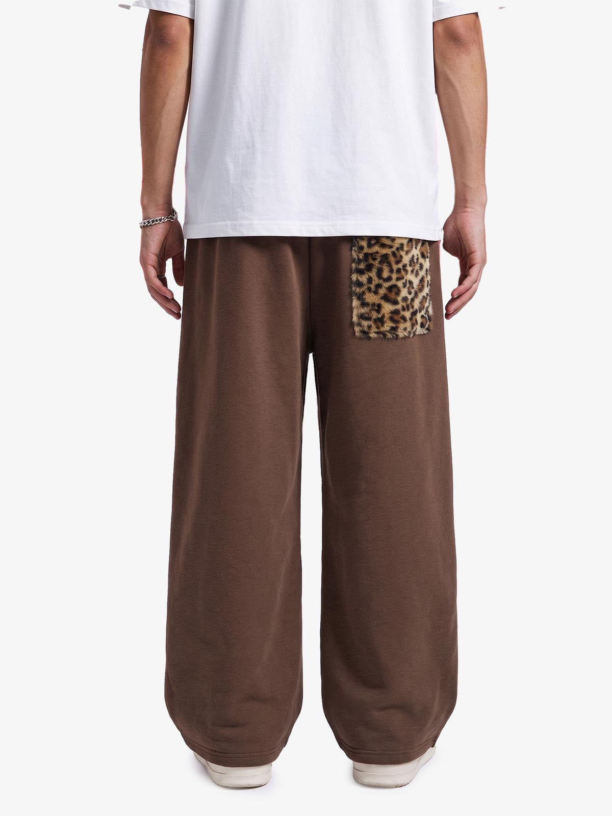 Retro Double-Waist Leopard Patch Barrel Pants