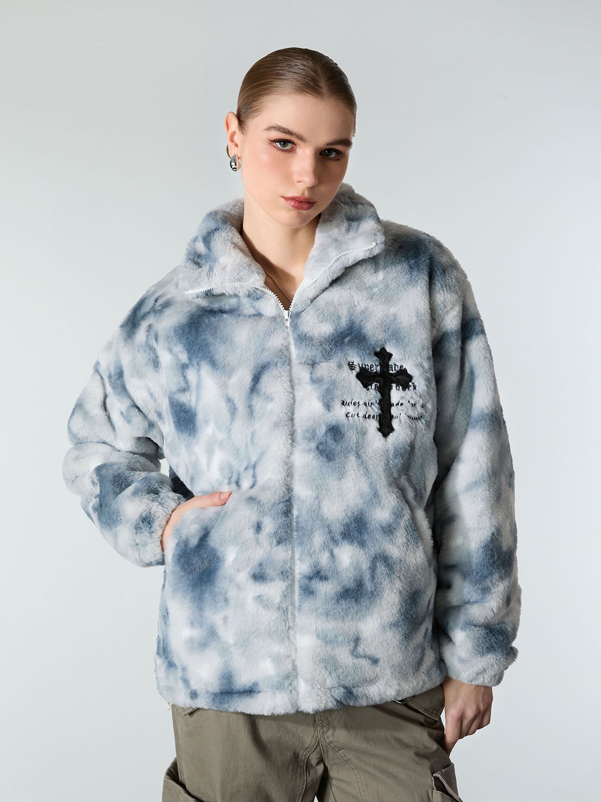 Heavy-Duty Faux Lambswool Tie-Dye Urban Jacket