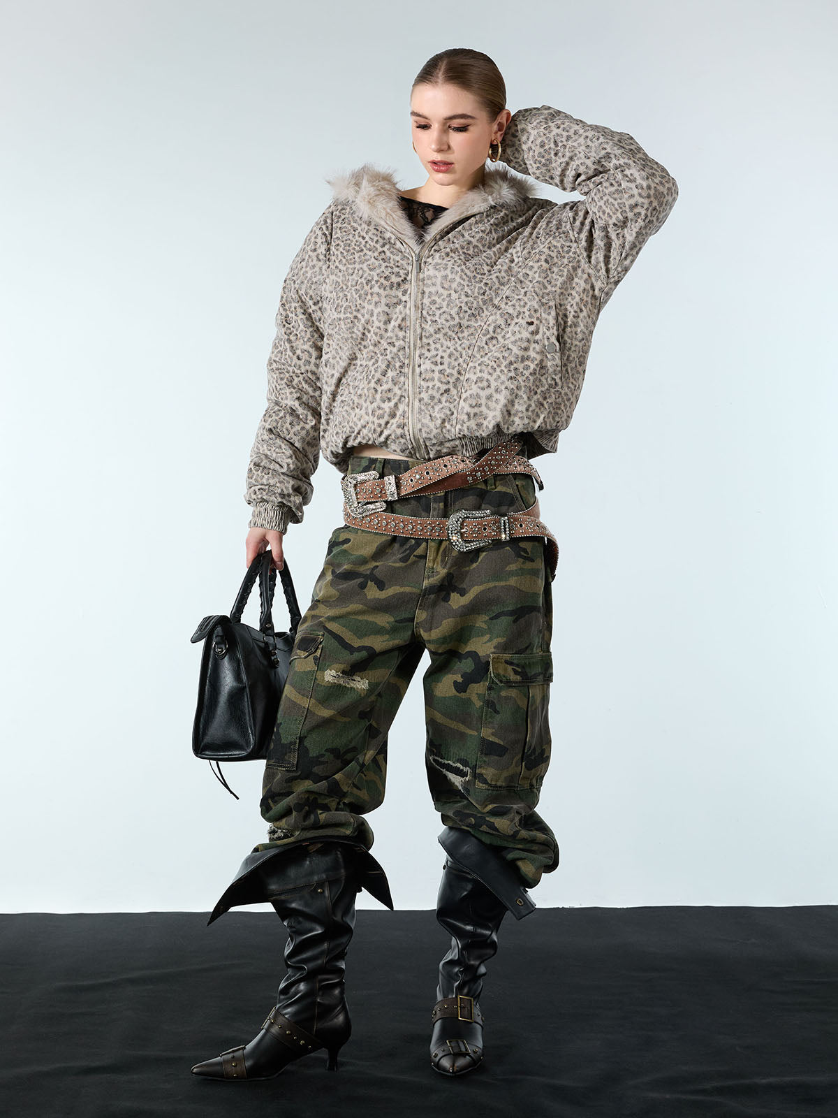Cotton Cheetah Print Mink Fur Hooded Jacket