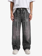 Denim Distressed Belt Diamond Decorated Jeans
