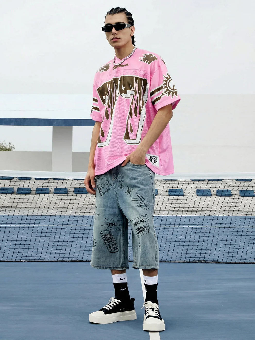 Pink Flame Print Jersey T-shirt