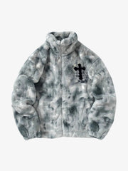 Heavy-Duty Faux Lambswool Tie-Dye Urban Jacket