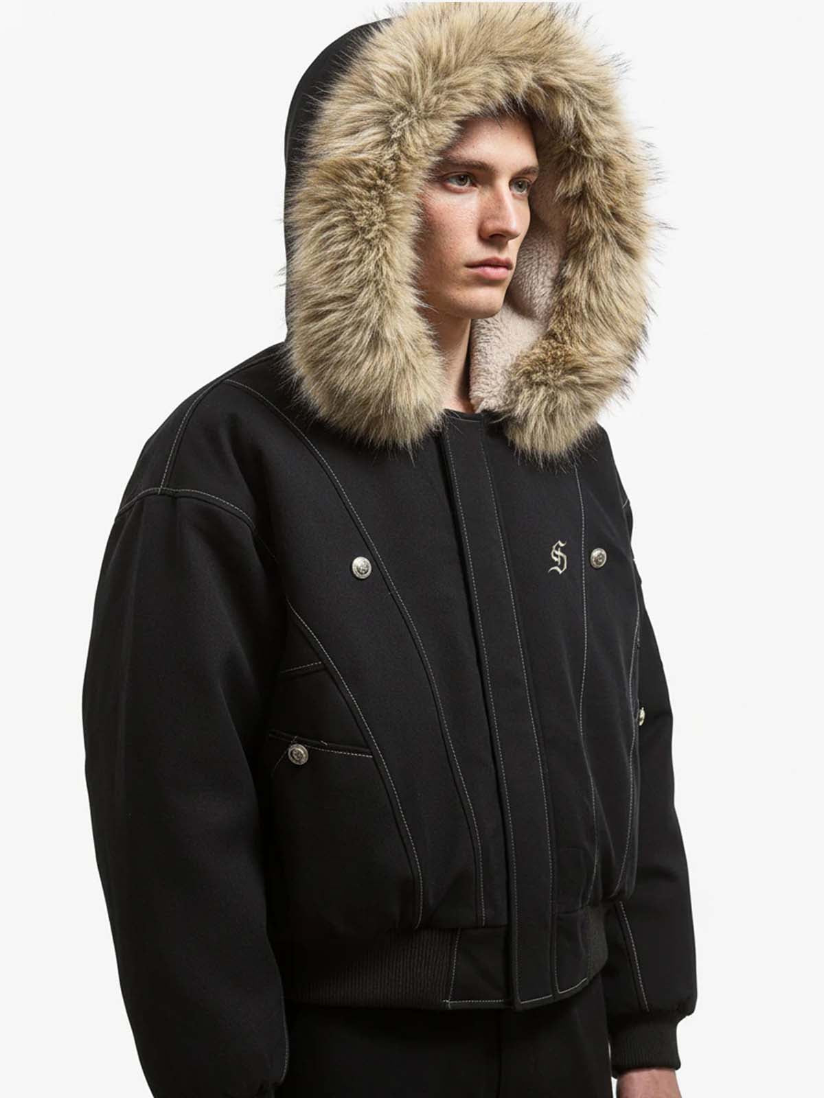 Faux Fur Lined Zip Up Winter Hooded Bomber Jacket