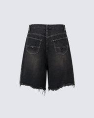Distressed Gothic Graphic Denim Shorts（ Belt included )