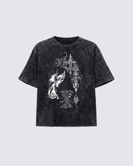 Grunge Angel & Script Graphic T-Shirt