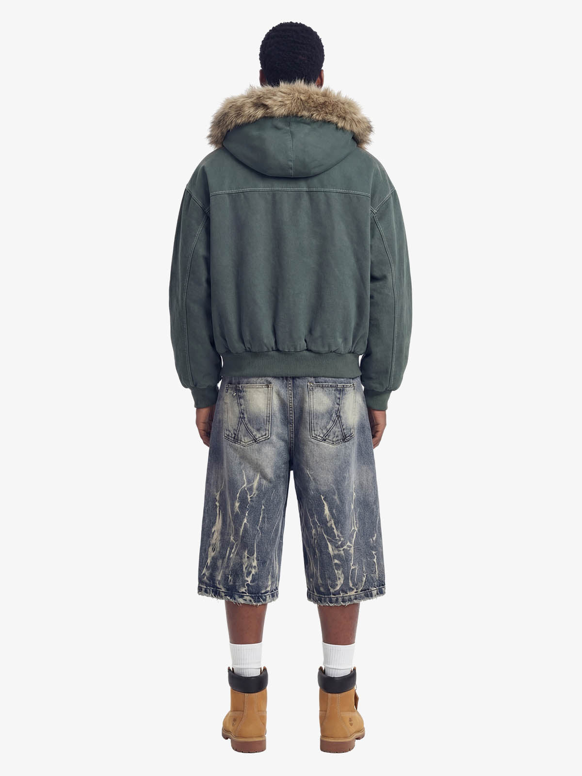 Faux Fur Lined Zip Up Winter Hooded Bomber Jacket
