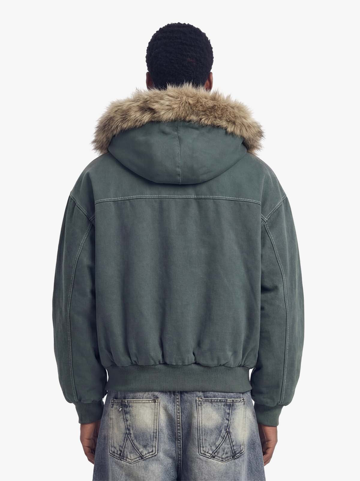 Faux Fur Lined Zip Up Winter Hooded Bomber Jacket