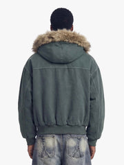 Faux Fur Lined Zip Up Winter Hooded Bomber Jacket
