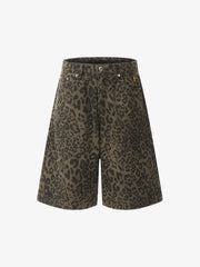 Leopard Print Cotton Wide Leg Shorts