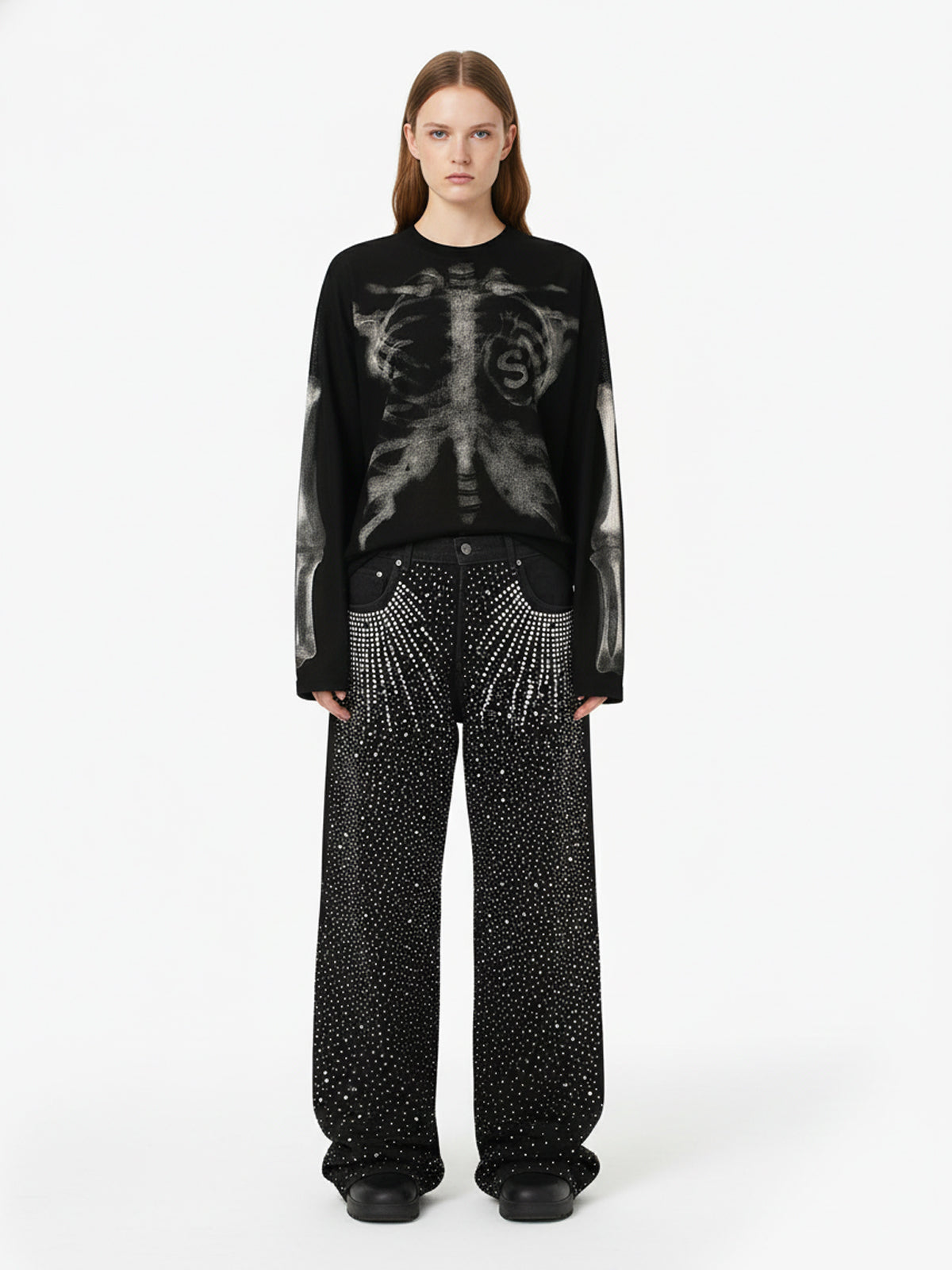 Thesupermade Skeleton Graphic Waffle Sweatshirt