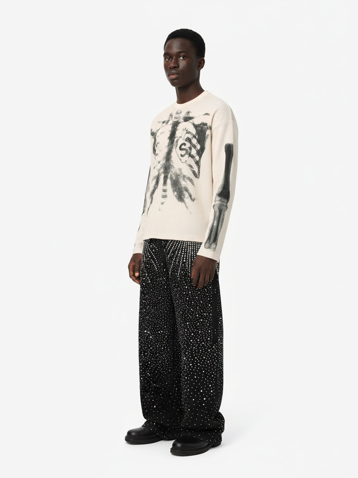 Thesupermade Skeleton Graphic Waffle Sweatshirt