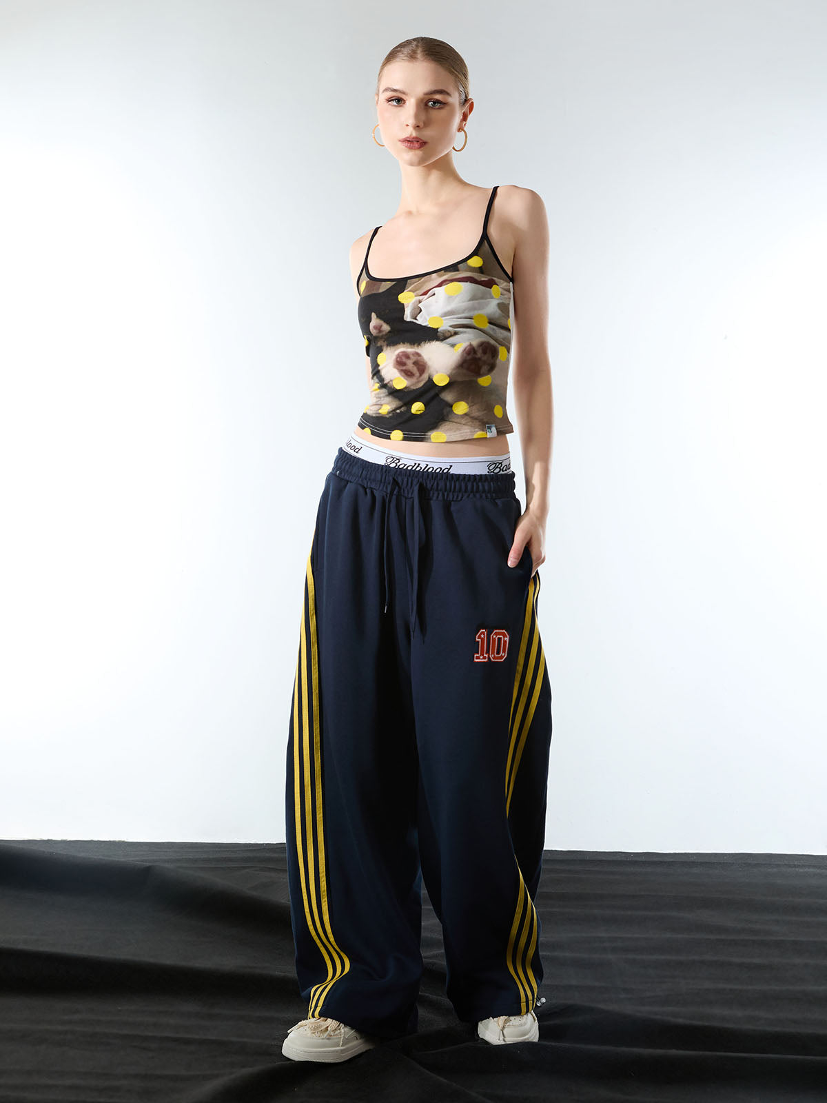Fleece Vintage Side Stripe Drape Paratrooper Machete Wide Leg Pants