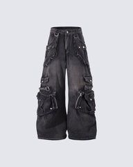 Vintage Streetwear Cargo Flared Jeans
