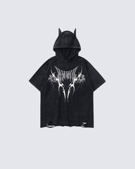 Distressed Urban Graphic Hoodie With Bat Ears