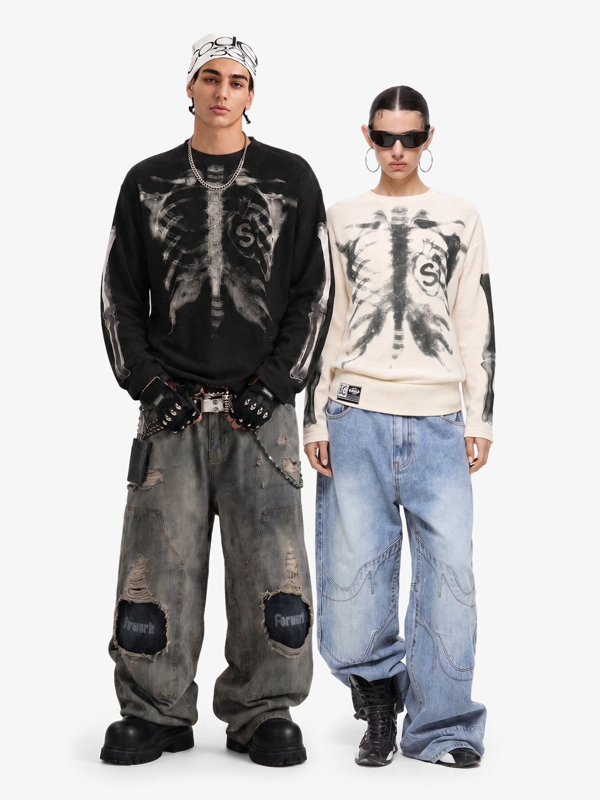 Thesupermade Skeleton Graphic Waffle Sweatshirt
