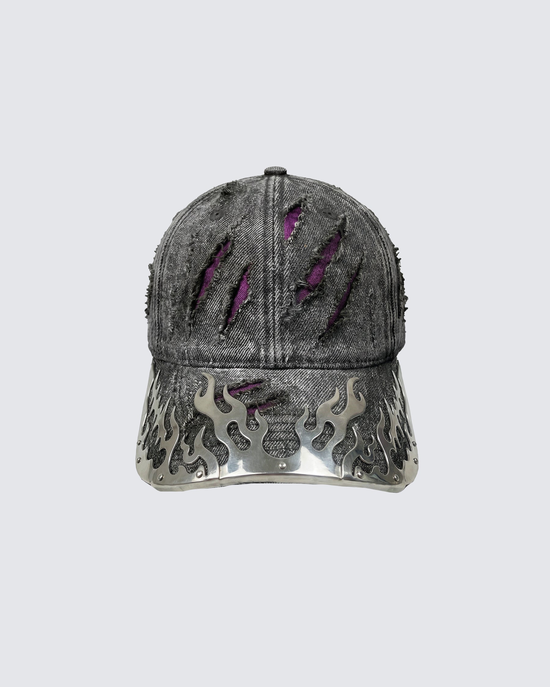 Wasteland Flame-Metal Distressed Denim Cap