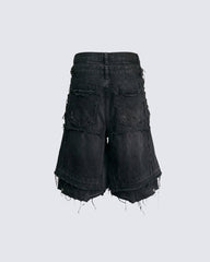 New Raw Hem Ripped Black Jean Shorts