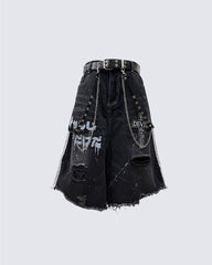 New Dark Gothic Distressed Denim Shorts