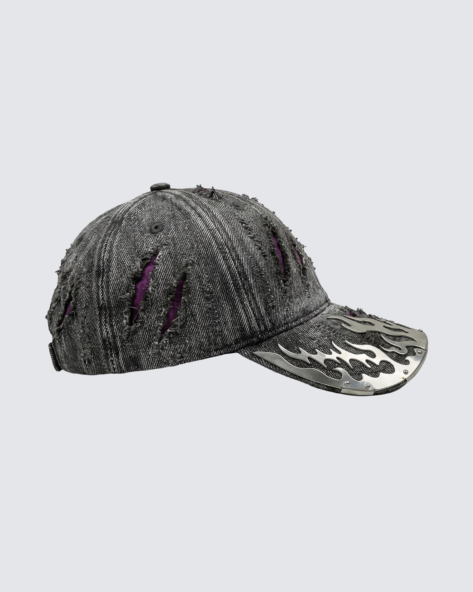 Wasteland Flame-Metal Distressed Denim Cap
