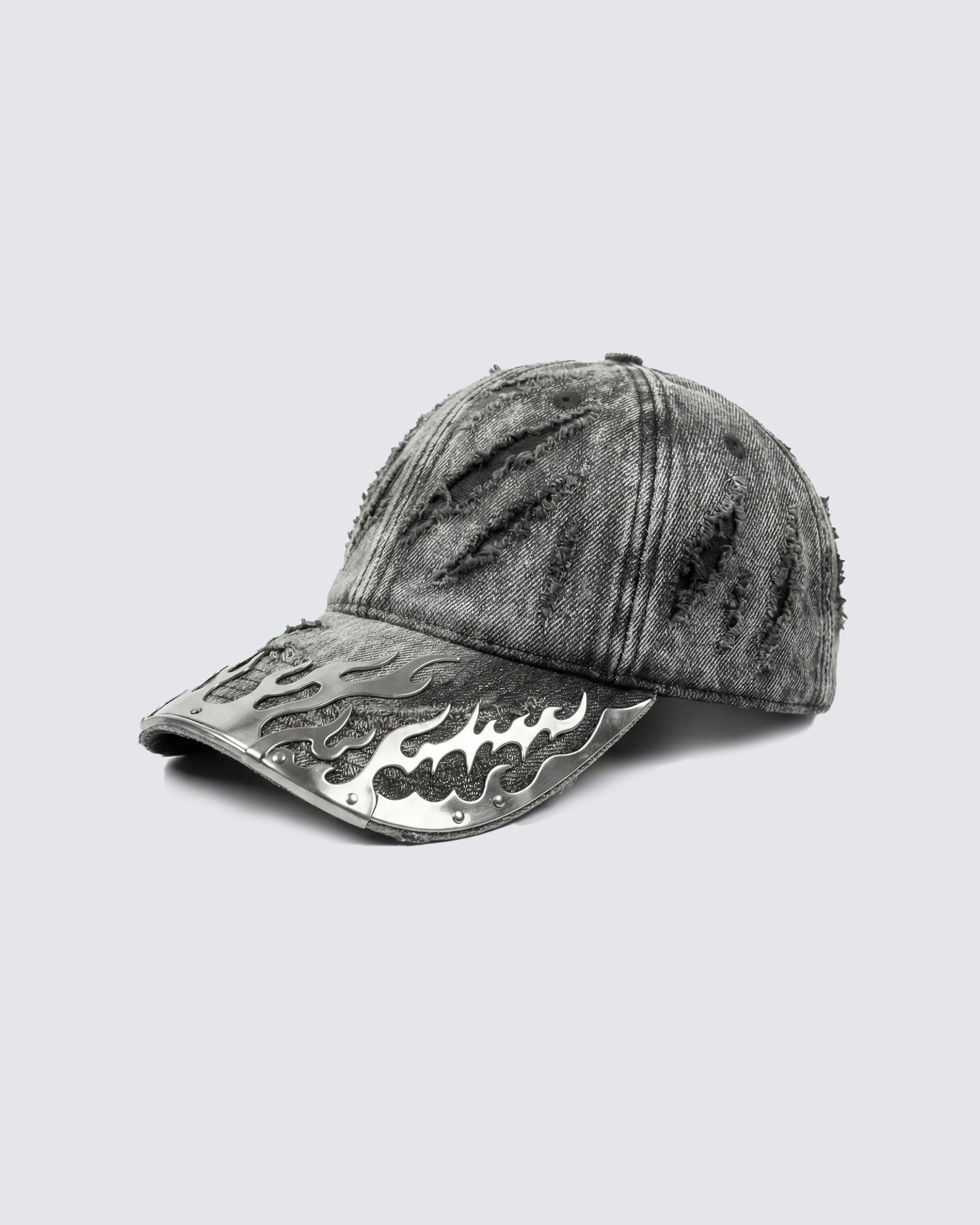 Post-Apocalyptic Flame Metal Denim Cap