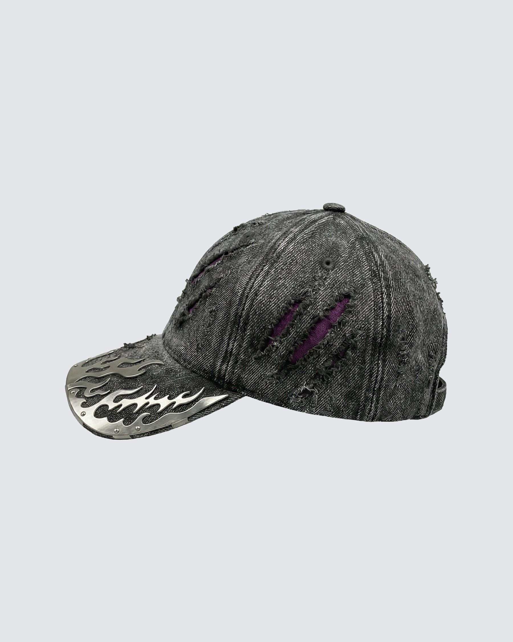 Wasteland Flame-Metal Distressed Denim Cap
