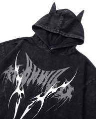Distressed Urban Graphic Hoodie With Bat Ears