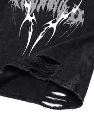 Distressed Urban Graphic Hoodie With Bat Ears