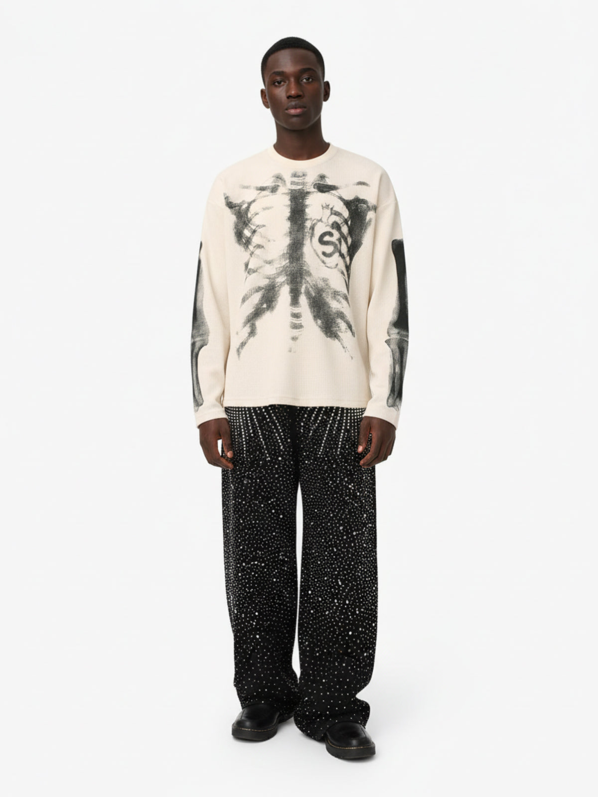 Thesupermade Skeleton Graphic Waffle Sweatshirt