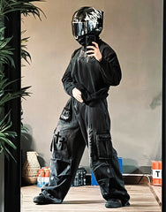 Dark Graffiti Patchwork Cargo Jeans（Free Belt and Chain Included）