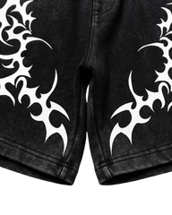 Tribal Print Black Sweat Shorts