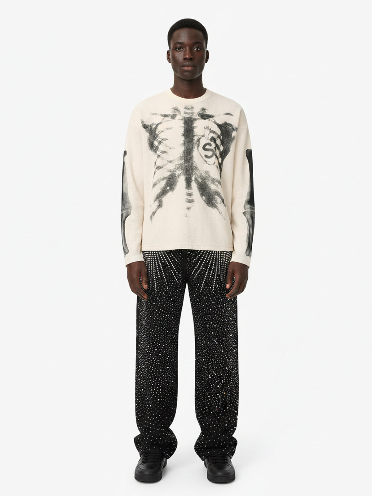 Thesupermade Skeleton Graphic Waffle Sweatshirt
