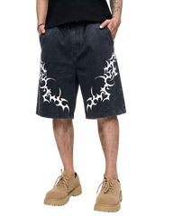 Tribal Print Black Sweat Shorts