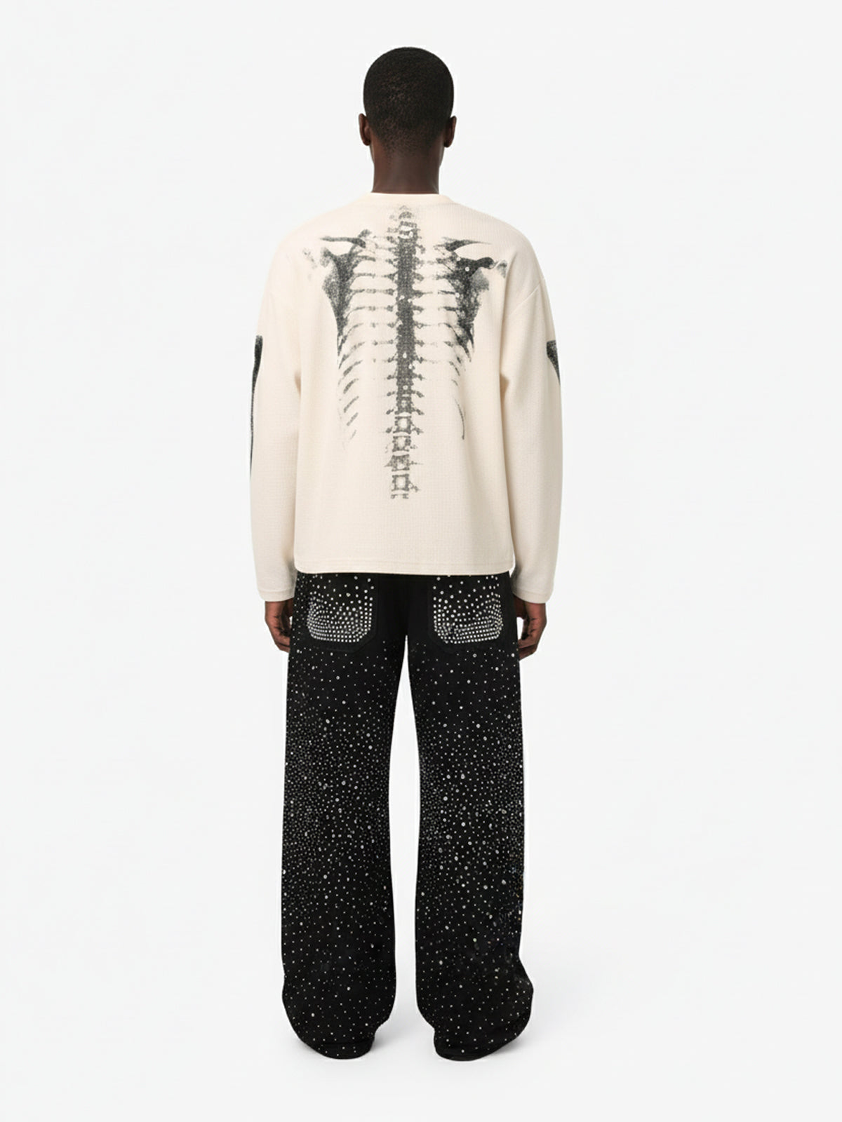 Thesupermade Skeleton Graphic Waffle Sweatshirt